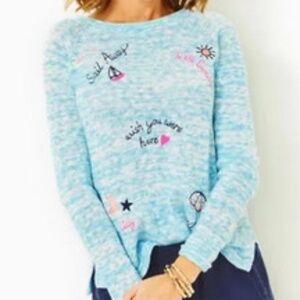 Lilly Pulitzer Celestial Blue Danette Sailabration Sweater Colorful Embroidery